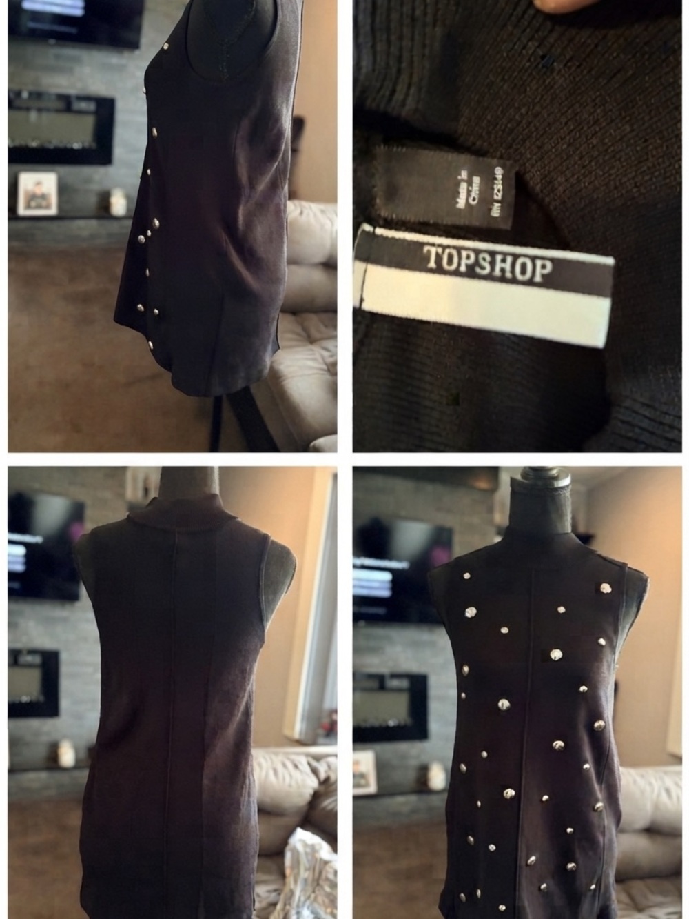 NWOT Topshop Black Sleeveless Studded Knit Top-S & beauty gift bag